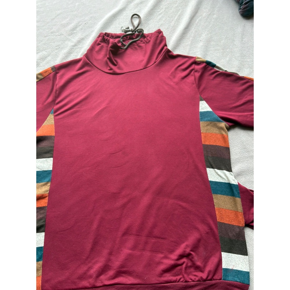 Retro Women Z Avenue USA Mock Neck Striped Pullover 3XL Burgundy